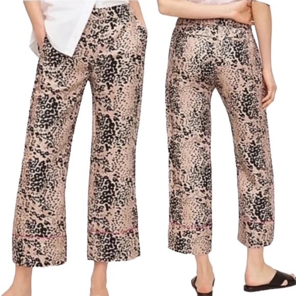 J. Crew AJ322 Leopard Print High Rise Peyton Wide Leg Cropped Pants 4 - Picture 1 of 5